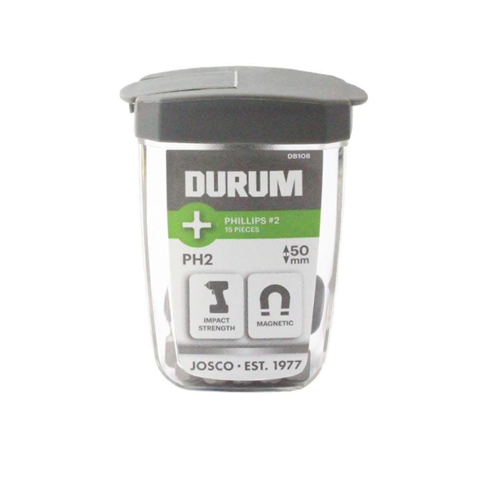 DURUM PH2 x 50mm Phillips Power Screwdriver Bit w. Case - 15 Piece