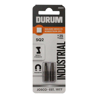 DURUM R2 x 25mm Robertson Square Insert Screwdriver Bit - 2 Piece