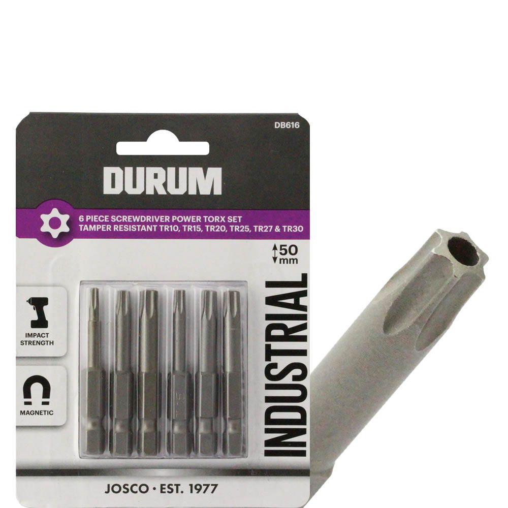 DURUM TR10-TR30 x 50mm Torx Security Power Screwdriver Bits - 6 Piece