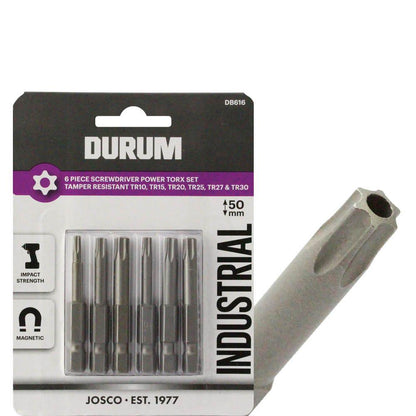 DURUM TR10-TR30 x 50mm Torx Security Power Screwdriver Bits - 6 Piece