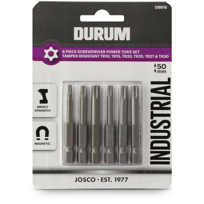DURUM TR10-TR30 x 50mm Torx Security Power Screwdriver Bits - 6 Piece