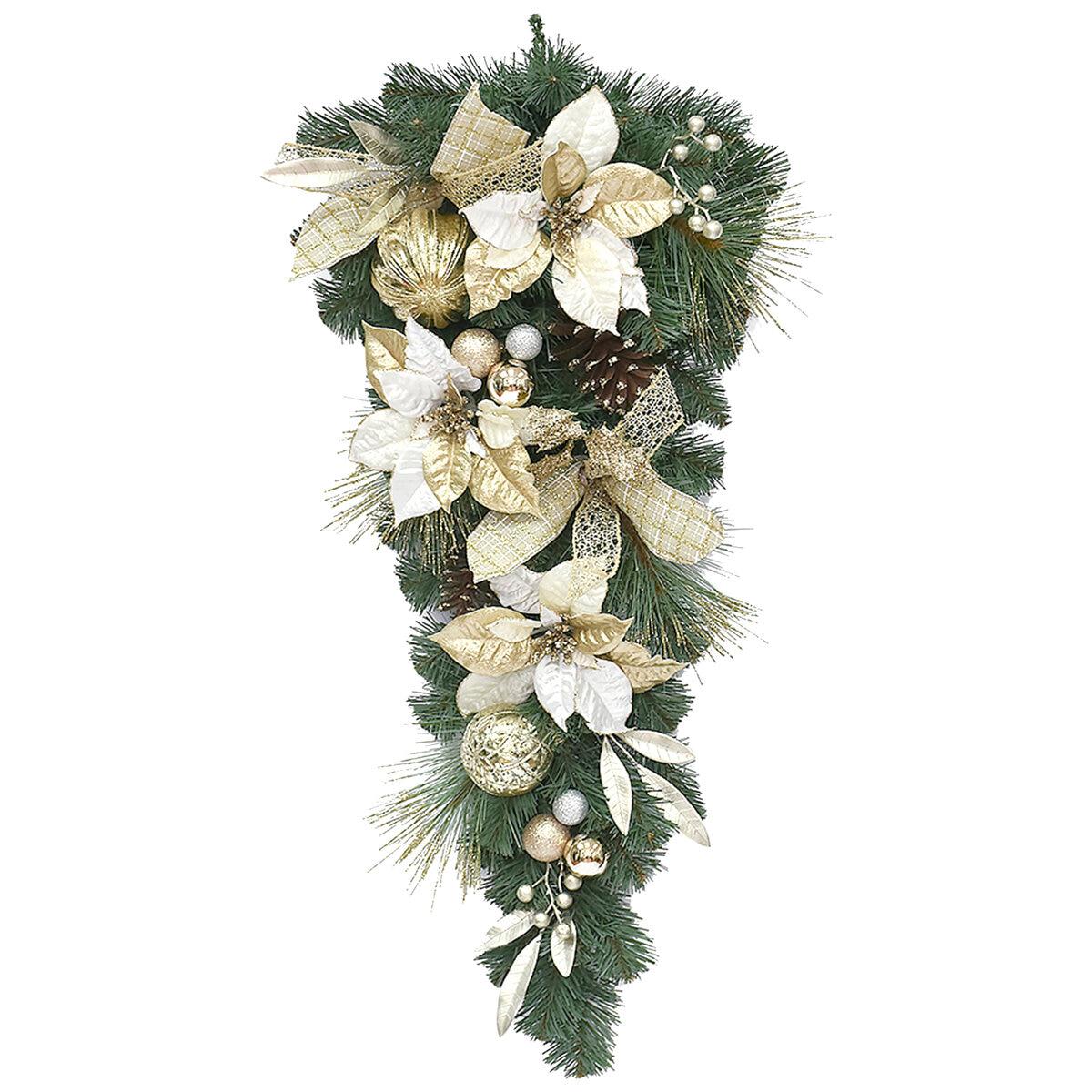 Decorated Christmas Swag White And Gold 81cm