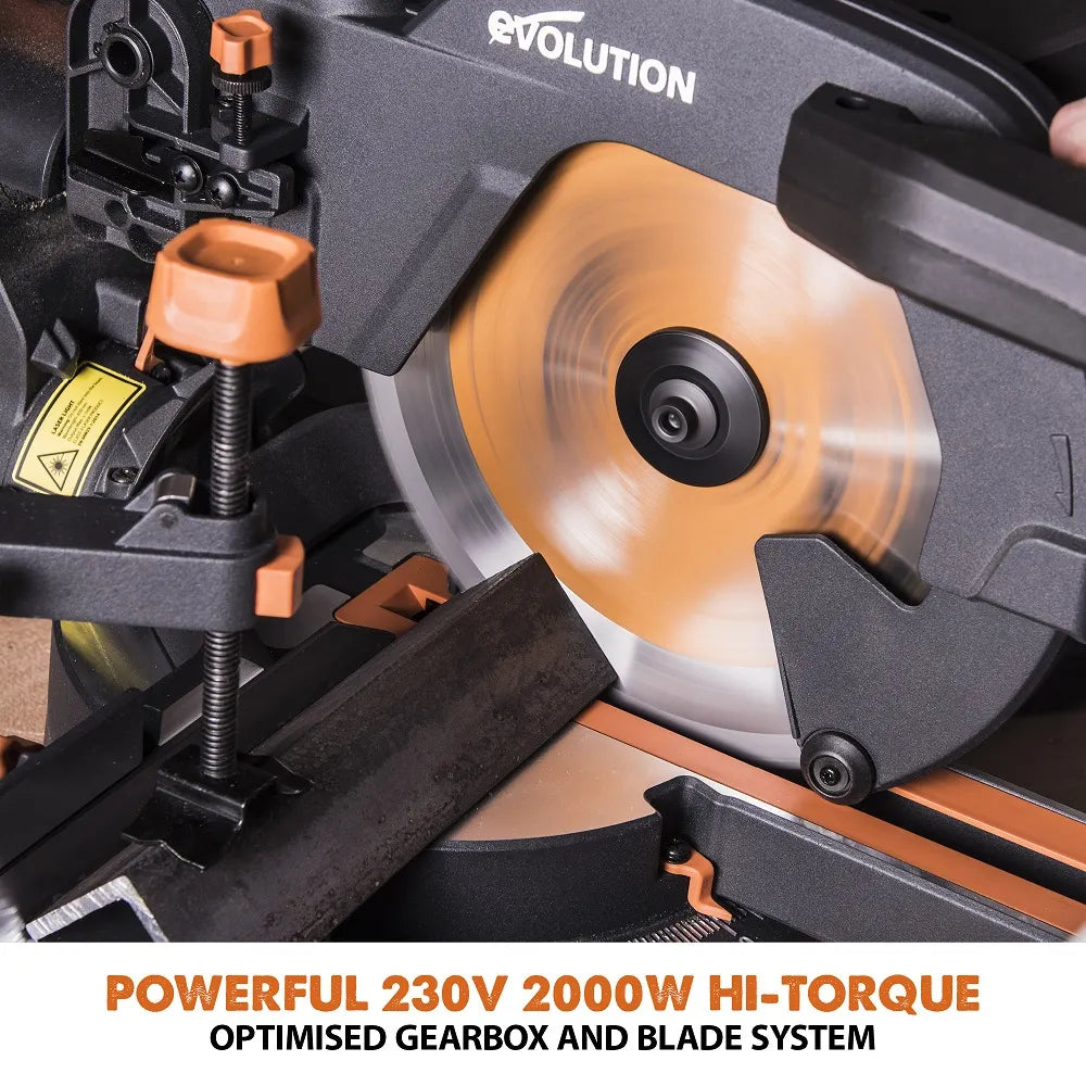 EVOLUTION 2000W 255mm Multi-Material Sliding Mitre Saw R255SMS