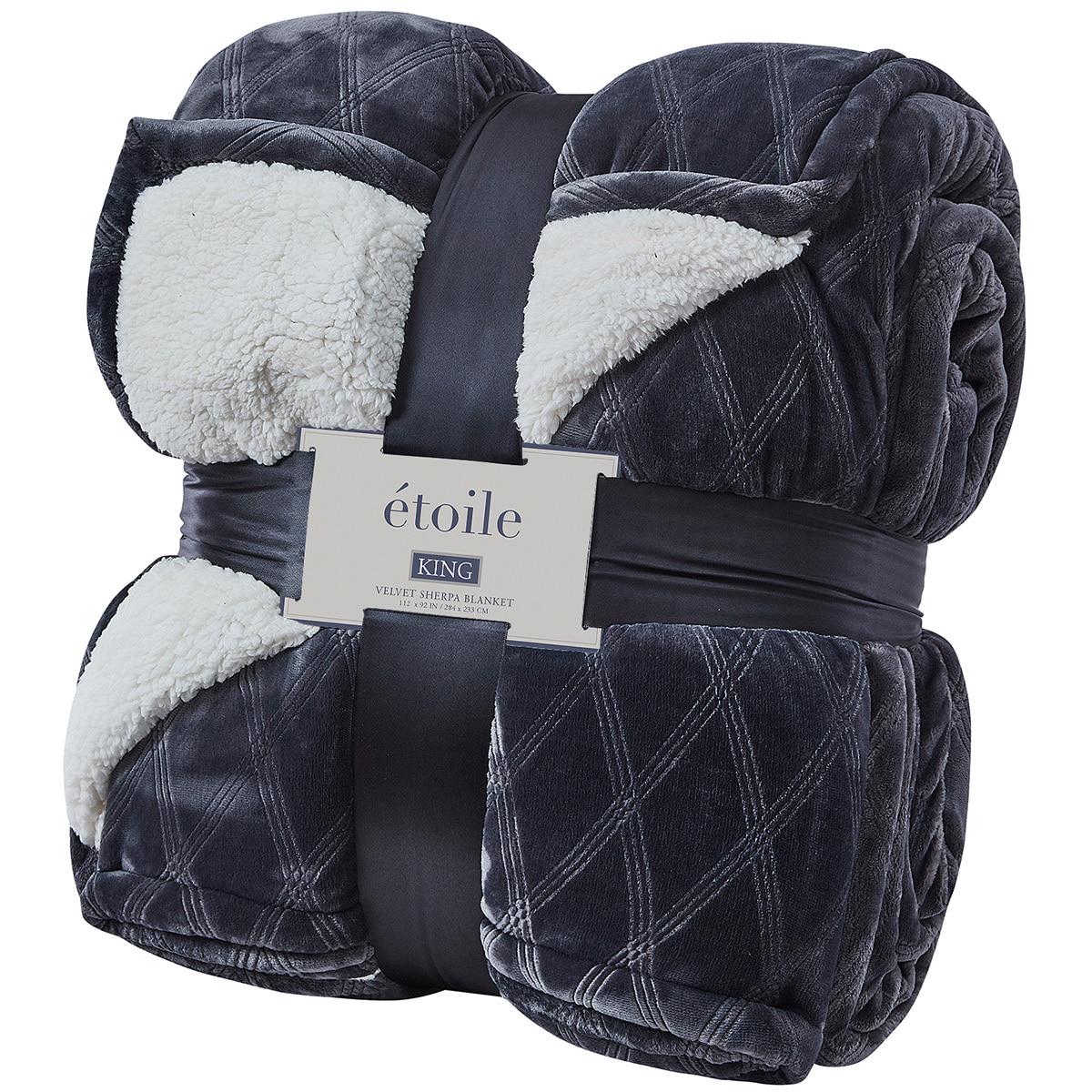 Etoile Velvet Sherpa King Blanket Grey