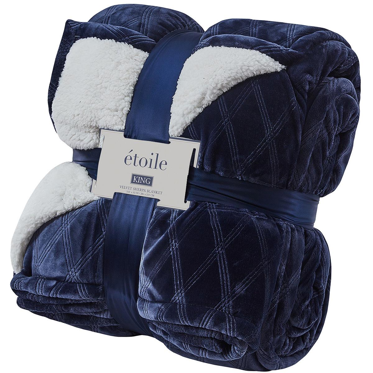 Etoile Velvet Sherpa King Blanket Blue