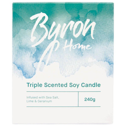 Byron Home Triple Scented Soy Candle - Sea Salt, Lime & Geranium