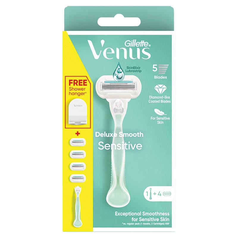 Gillette Venus Deluxe Smooth Sensitive Women's Razor Handle + 4 Blade Refills for Sensitive Skin