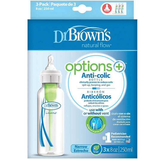 Dr. Brown's Options Anti-Colic Feeding Bottle with Level 1 Teat - 250ml (3 Pack)