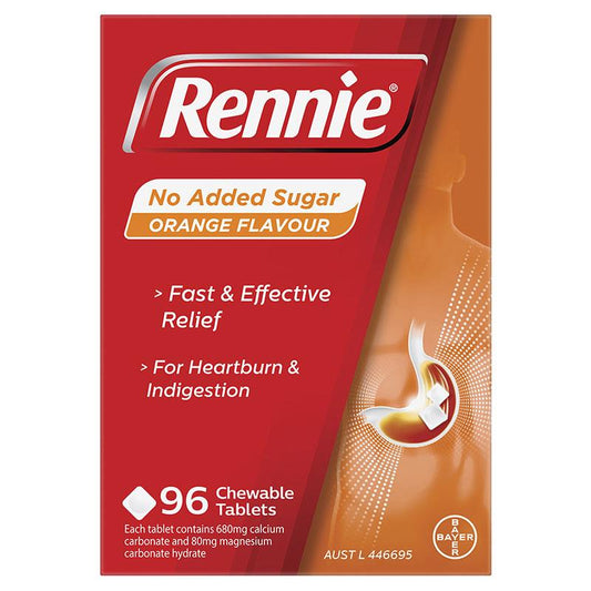 Rennie No Added Sugar Orange Antacid Tablets - 96 Count