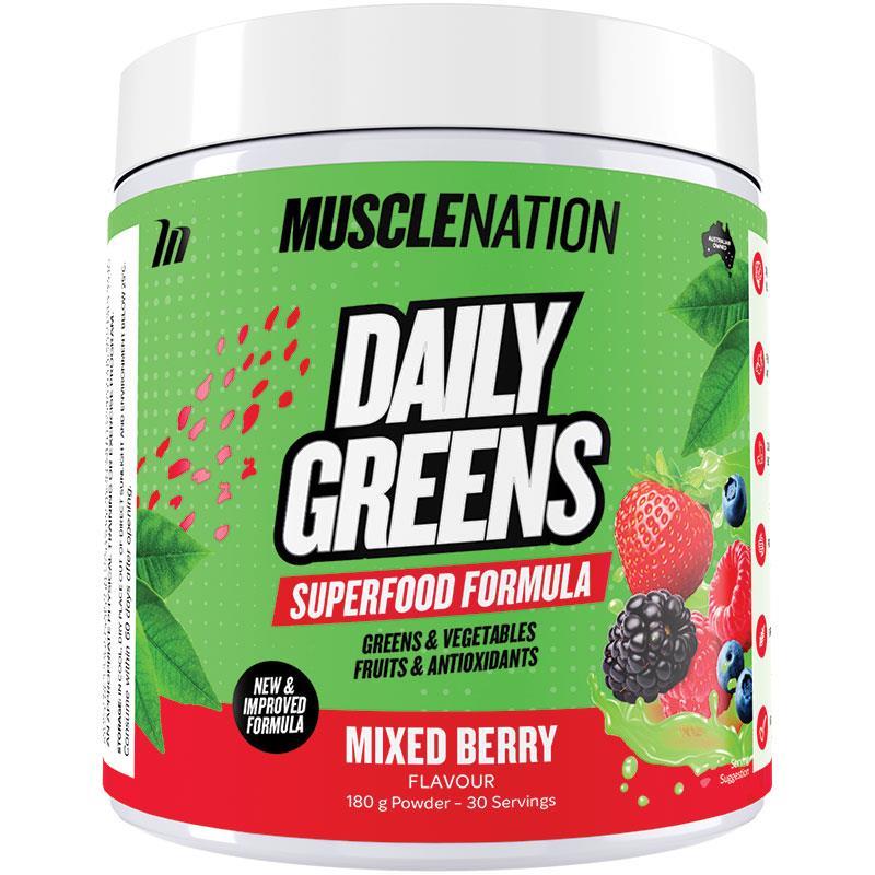 Muscle Nation Daily Greens - Mixed Berry 180g  Superfood Blend