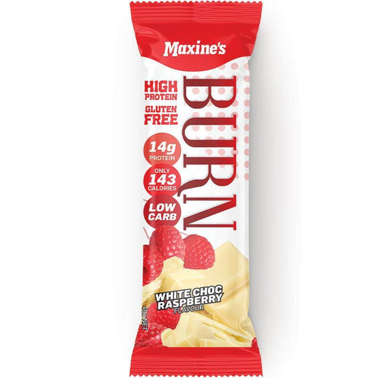 Maxine's Burn Bar White Choc Raspberry - 40g Protein Snack