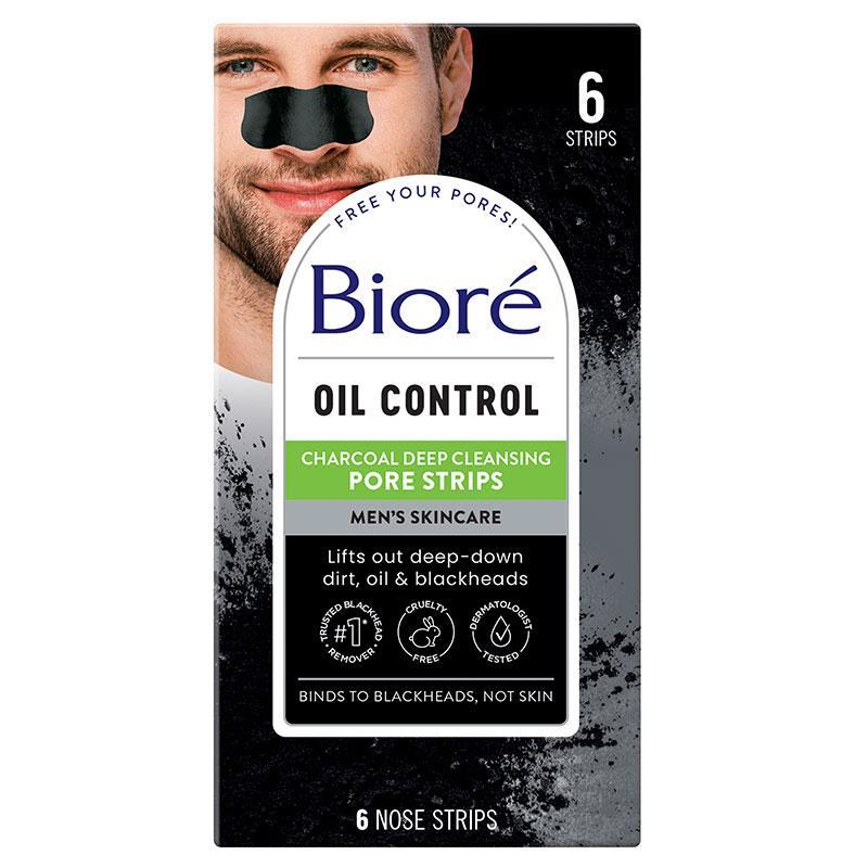 Bioré Men's Charcoal Deep Cleansing Pore Strips 6 Pack - Deep Clean for Oily Skin