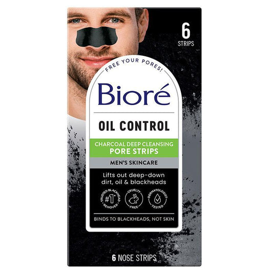 Bioré Men's Charcoal Deep Cleansing Pore Strips 6 Pack - Deep Clean for Oily Skin