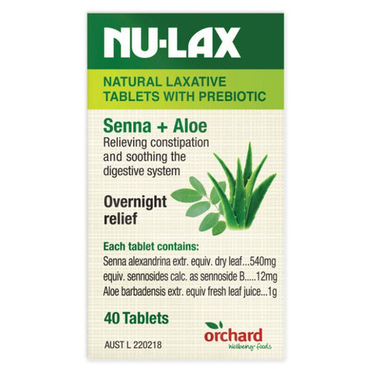 Nulax Natural Laxative Tablets with Prebiotic Senna + Aloe - 40 Tablets