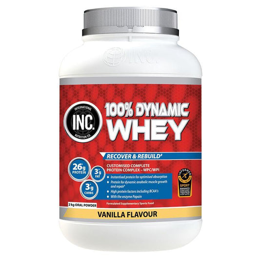 INC 100 Dynamic Whey Vanilla Flavour 2kg - Optimal Protein for Lean Muscle