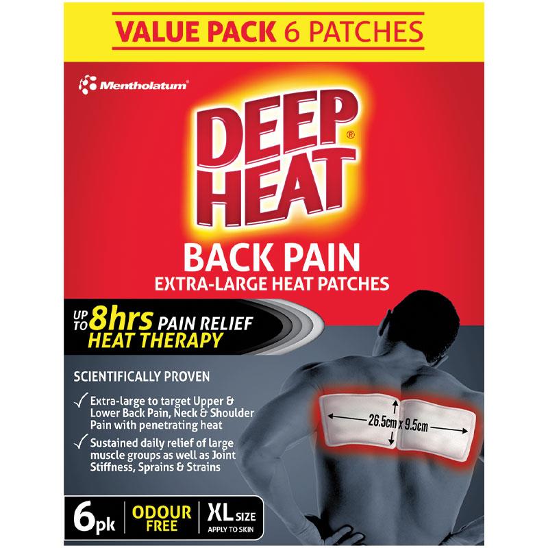 Deep Heat Extra Large Heat Back Patches 6 Pack - Long-Lasting Pain Relief