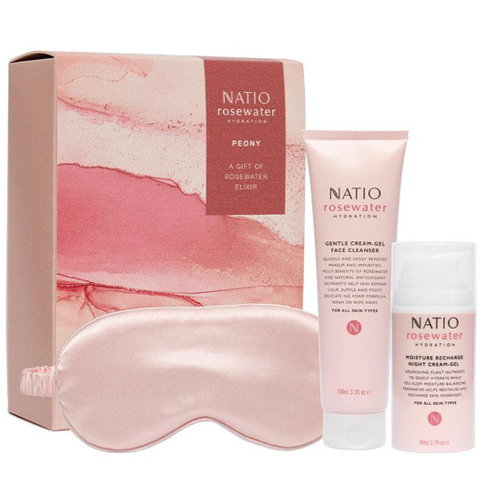 Natio Peony Rosewater Cleanser Night Cream and Eye Mask Gift Set XMAS 2024