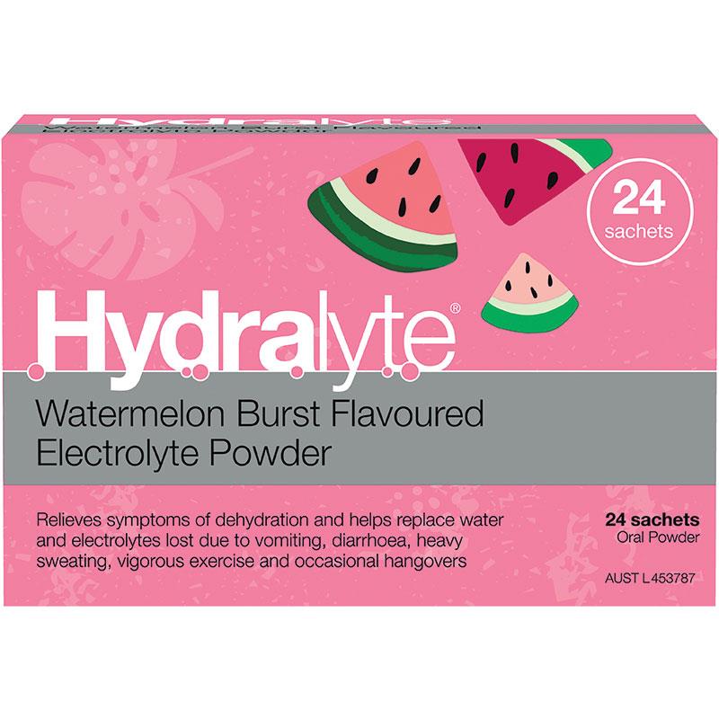 Hydralyte Electrolyte Powder - Watermelon Flavor, 24 Sachets (4.9g each)