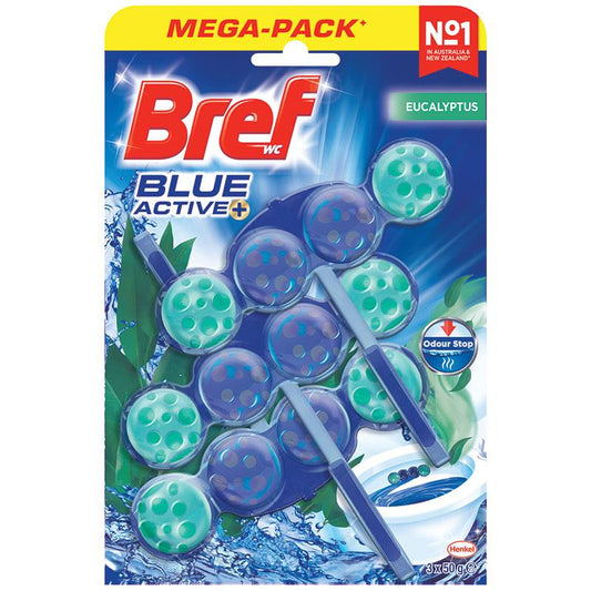 Bref Blue Active Eucalyptus Toilet Cleaner Block 50g x 3 Pack - Ultimate Freshness