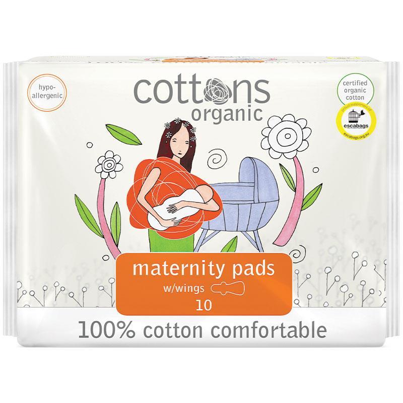 Cottons Maternity Pads with Wings - 10 Pack, Comfortable & Leak-Resistant