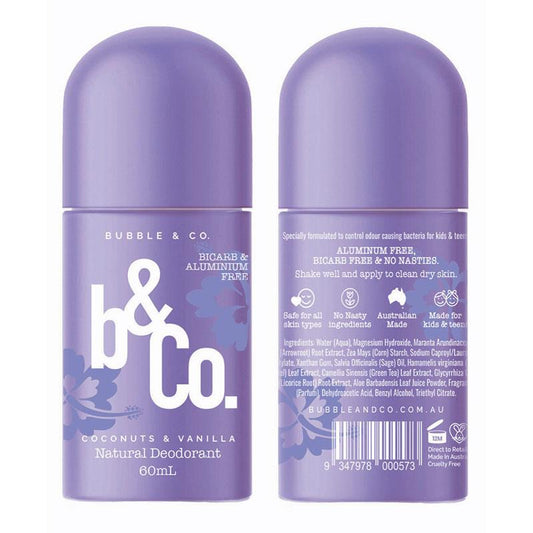 Bubble & Co Natural Coconut Vanilla Deodorant 60ml – Organic, Sensitive Skin