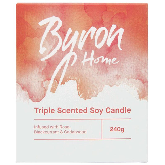 Byron Home Triple Scented Soy Candle - Rose, Blackcurrant & Cedarwood