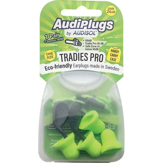 Audiplugs Tradies Pro 1 Pair + Bonus Refill - Comfortable Ear Protection