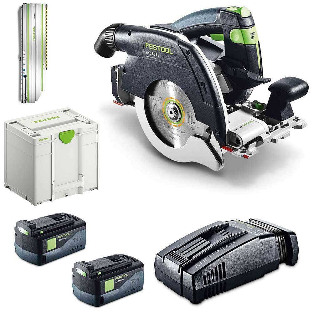 FESTOOL 18V Brushless 120mm 2 x 5.2Ah HKC 55 Circular Saw Bluetooth Kit w Guide Rail 577283