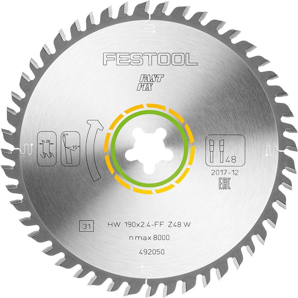 FESTOOL 190mm 48T TCT Circular Saw Blade for Veneered Panel Cutting - FAST FIX