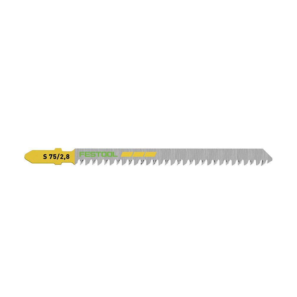 FESTOOL 75mm x 2.8mm T-Shank Jigsaw Blade for Wood Cutting - STRAIGHT - 5 Piece 204260
