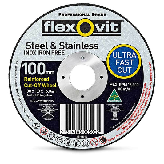 FLEXOVIT 100 x 1.0mm Steel and Stainless Cut Off Disc - MEGA INOX 66252841585