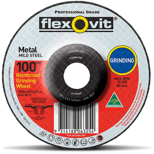 FLEXOVIT 100 x 6.0 x 16mm Metal Grinding Disc 66252841705