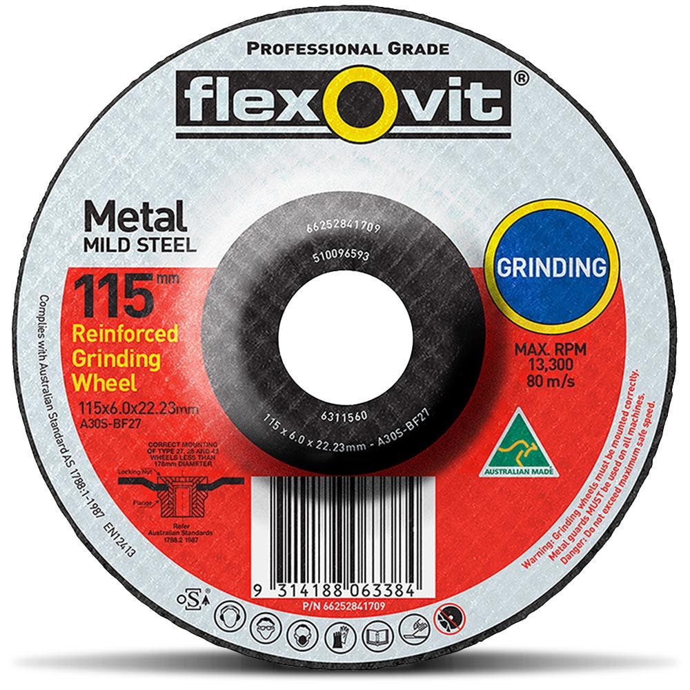 FLEXOVIT 115 x 6.0 x 22.2mm Metal Grinding Disc 66252841709