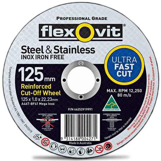 FLEXOVIT 125 x 1.0mm Steel and Stainless Cut Off Disc - MEGA INOX 66252919991