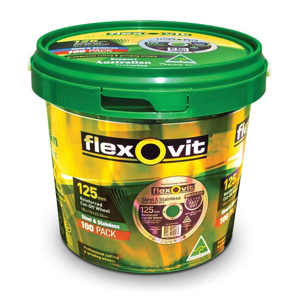 FLEXOVIT 125 x 1.0mm Steel and Stainless Cut Off Disc - MEGA INOX - 100 Piece