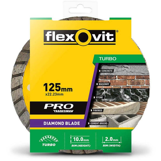 FLEXOVIT 125mm Turbo Diamond Blade for Concrete and Clay Bricks - PRO TRADESMAN
