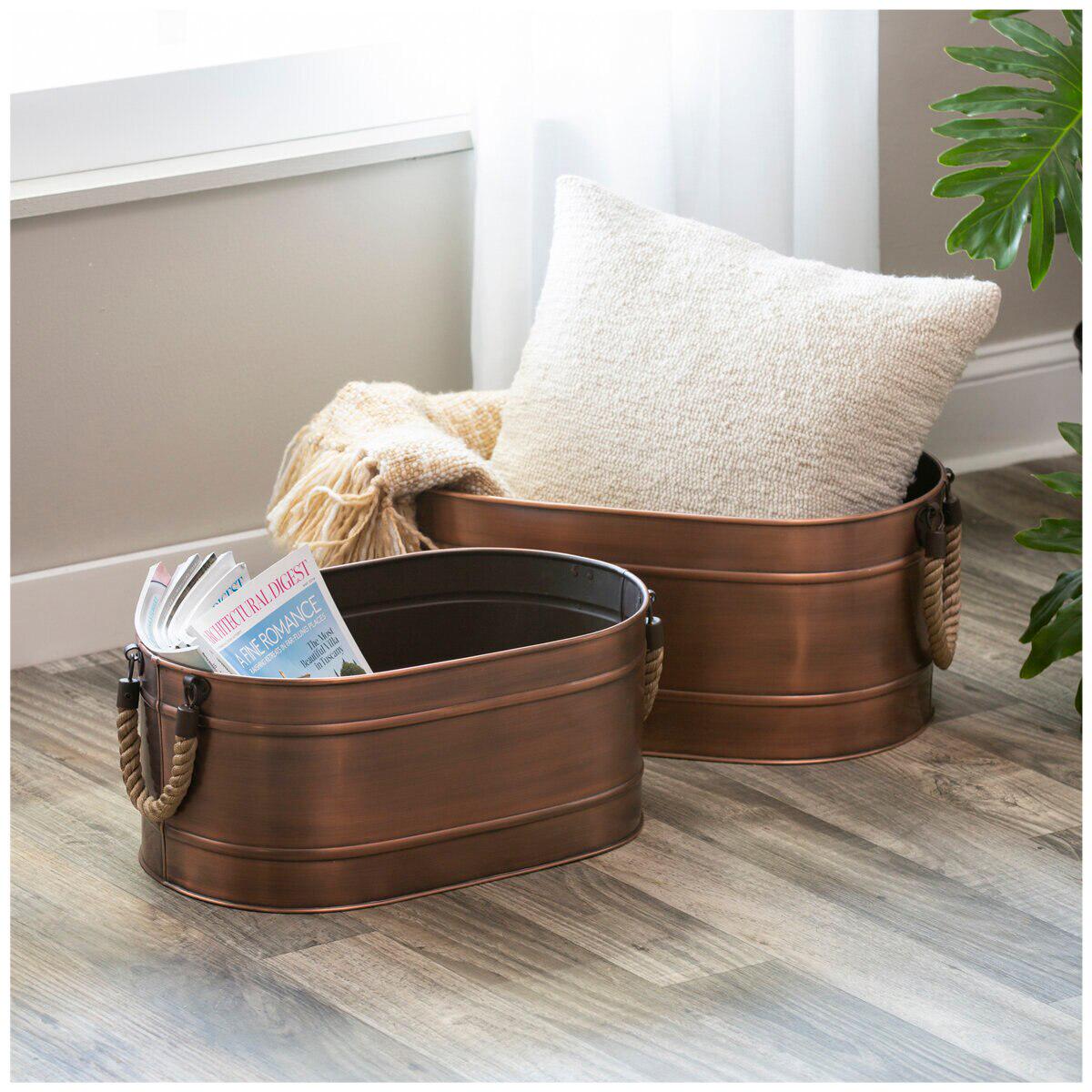 Farmhouse Galvanised Oval Bins 2 Pack