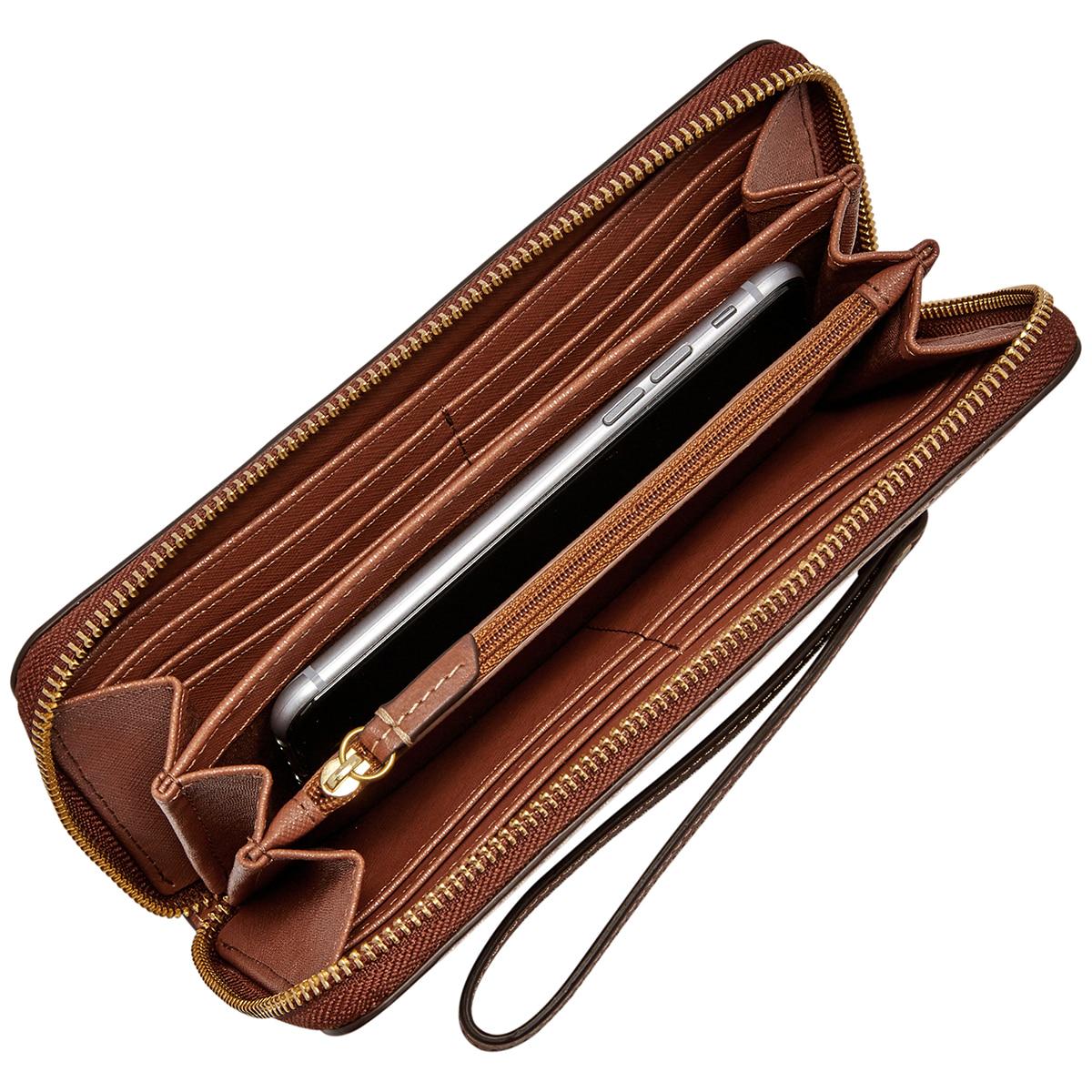 Fossil Women's Emma Large Zip Clutch Brown