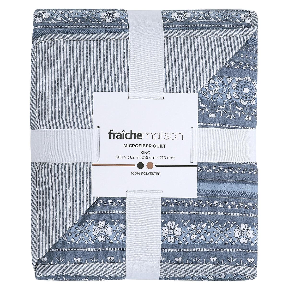 Fraiche Maison Microfiber Quilt King Anika Stripe