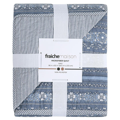Fraiche Maison Microfiber Quilt King Anika Stripe
