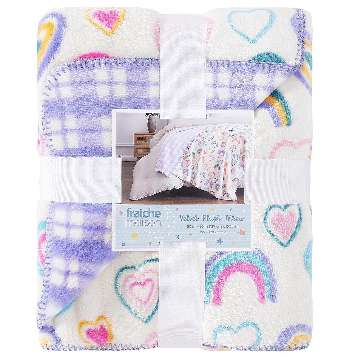 Fraiche Maison Velvet Plush Throw 127 x 152cm Rainbow Hearts