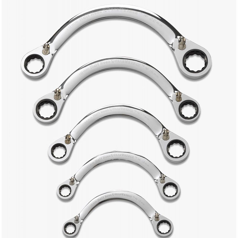 GEARWRENCH 10-22mm 1 2 Moon Met Ring Ratcheting Spanner Set 5pc 9850