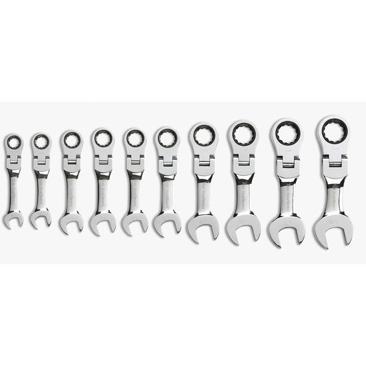 GEARWRENCH 10 PC 12 Point Metric Stubby Flex Combination Ratcheting Wrench Set 9550