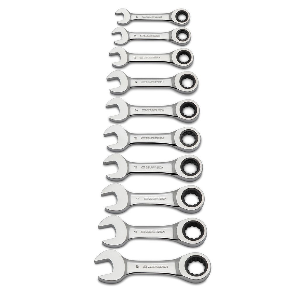 GEARWRENCH 10 Piece Metric Stubby Combination Ratcheting Spanner Set 9520D