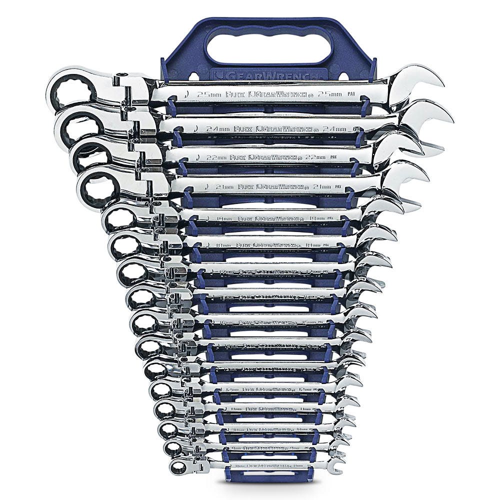 GEARWRENCH 16 Piece Metric Flex Head Combination Ratcheting Spanner Set 9902D