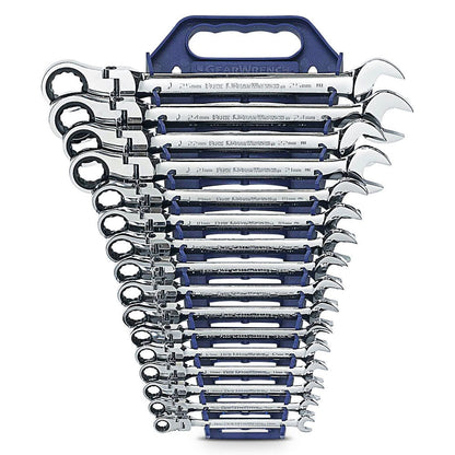 GEARWRENCH 16 Piece Metric Flex Head Combination Ratcheting Spanner Set 9902D