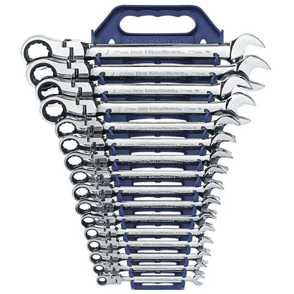GEARWRENCH 16 Piece Metric Flex Head Combination Ratcheting Spanner Set 9902D