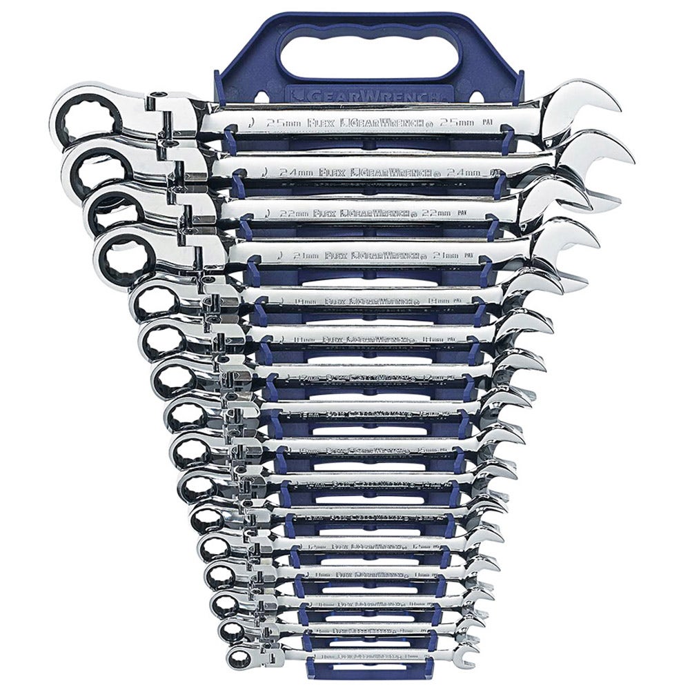 GEARWRENCH 16 Piece Metric Flex Head Combination Ratcheting Spanner Set 9902D