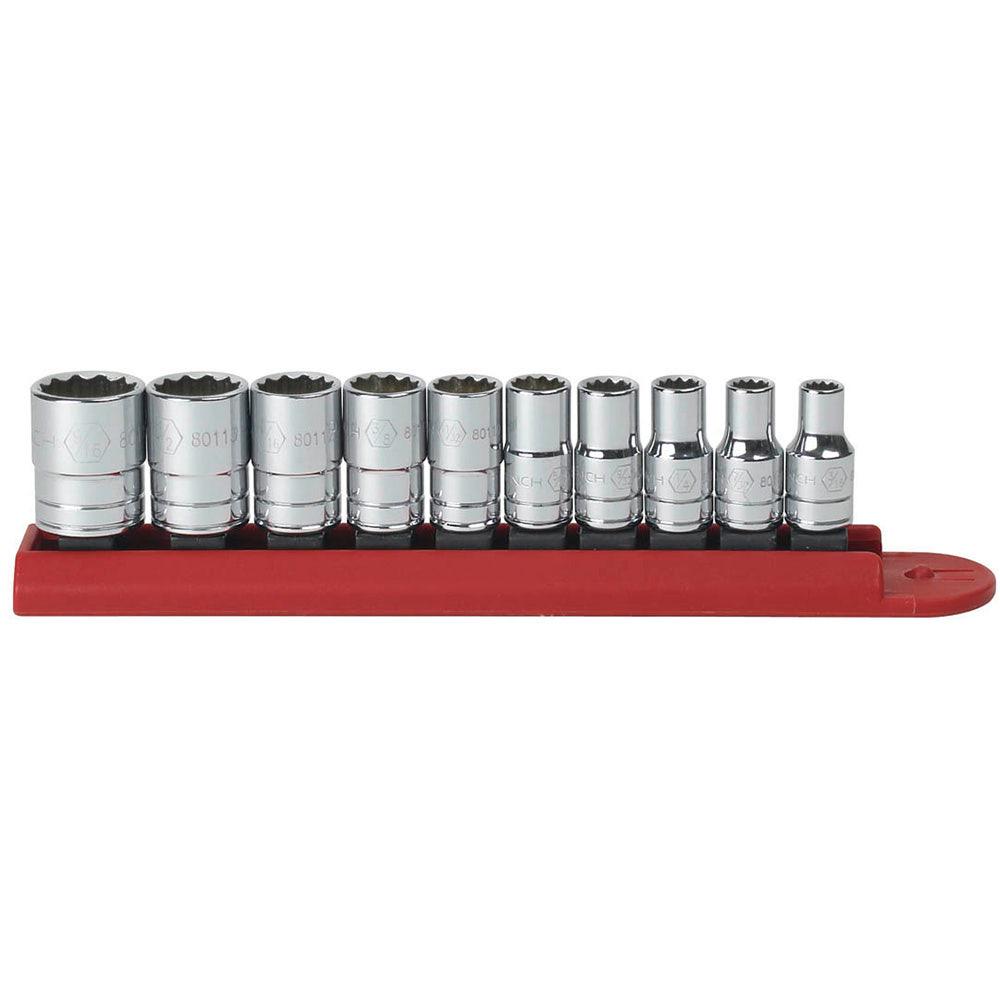 GEARWRENCH 1 4inch Drive AF 12PT Deep Socket Set 10pc on Rail 80307D