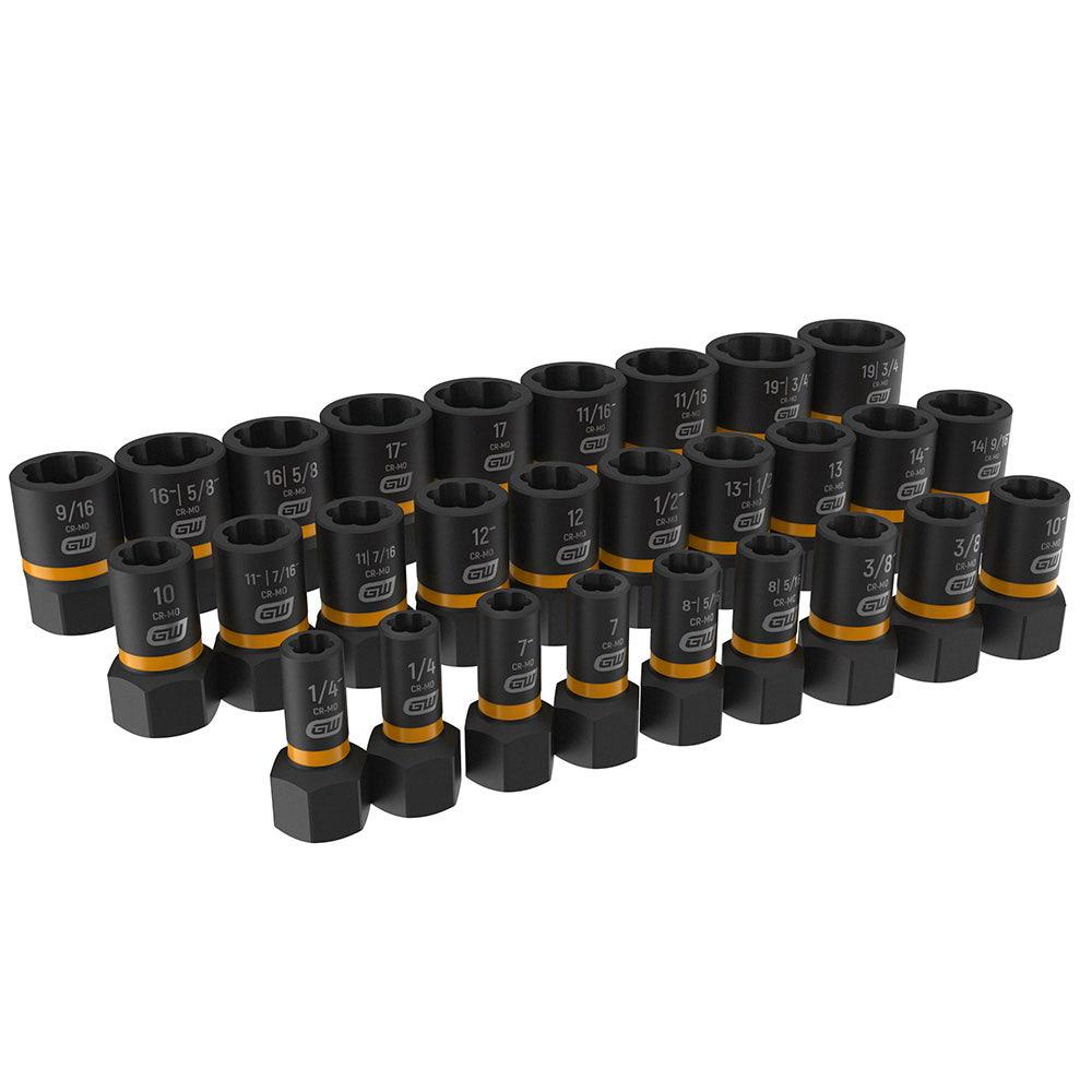 GEARWRENCH 1 4inch and 3 8inch Drive Bolt Biter Impact Extraction Socket Set 28pcs